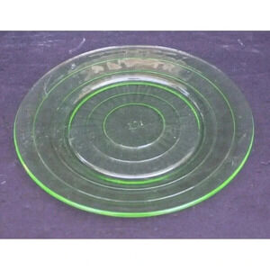 Rare 1900s Vintage Green Depression MCM Art Deco Glass Ribbed Saucers Plates